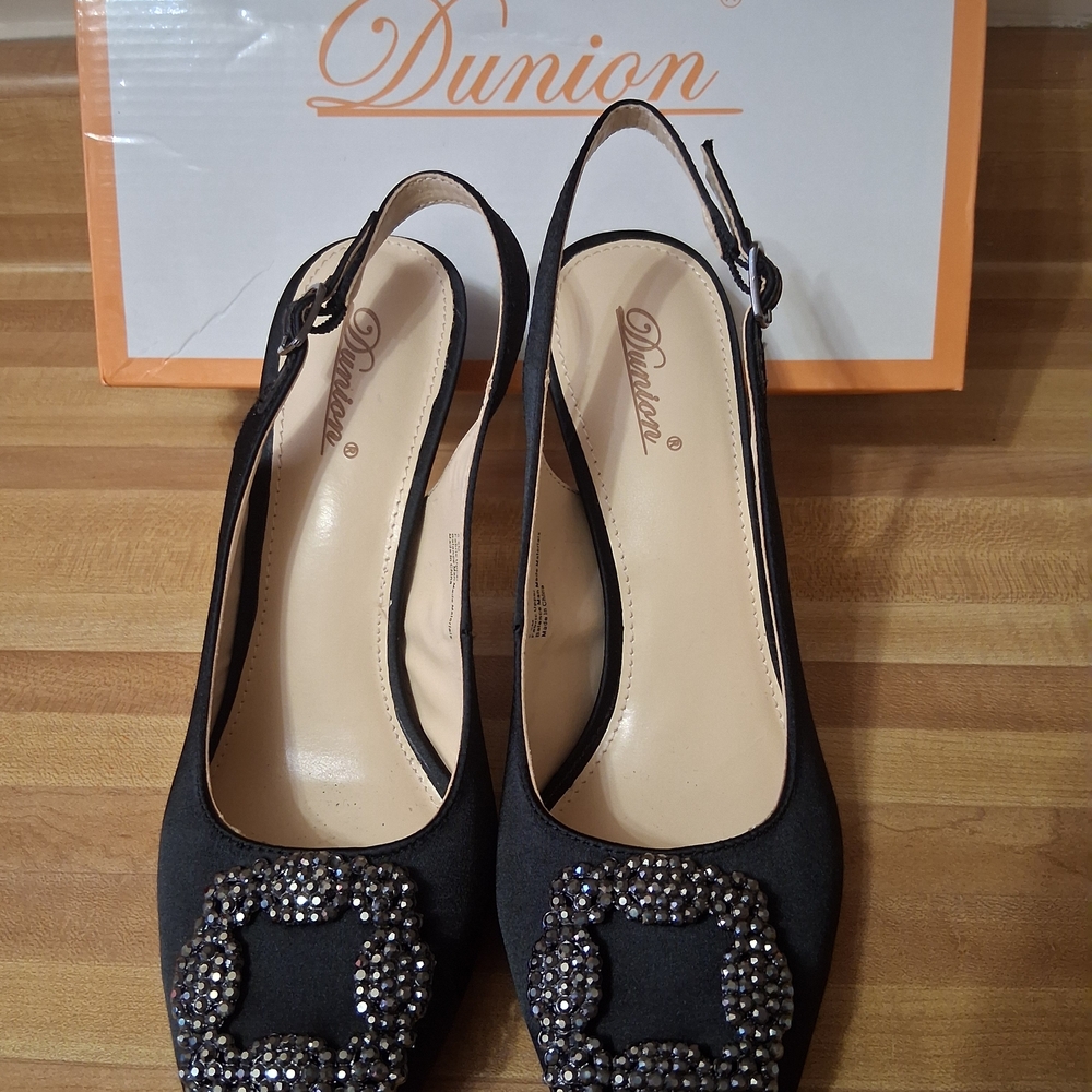 Black Embellished Slingback Heels